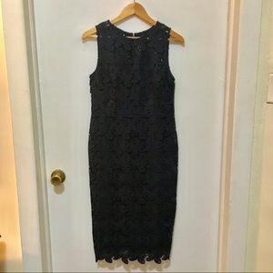 Elegant Navy Lace Pencil Dress